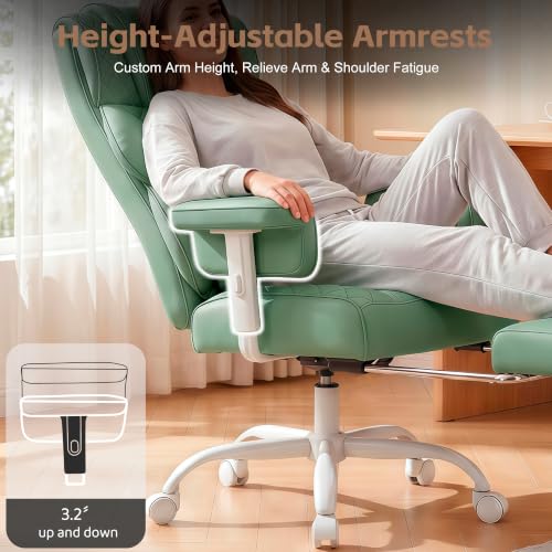 Image of Vonesse Big and Tall Office Chair, Desk Chair with Soft Adjustable Armrests, Ergonomic High Back Gaming Chair with Lumbar Support, Executive Computer Chairs with Footrest (PU Leather, Green)