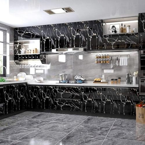 Image of Marble Wallpaper Self Adhesive Wallpaper marbal for Wall 60x200cm Granite Contact Wallpaper Decorative kichen Wallpaper, Bathroom Wallpaper, Wall from Floor (Black Gold)