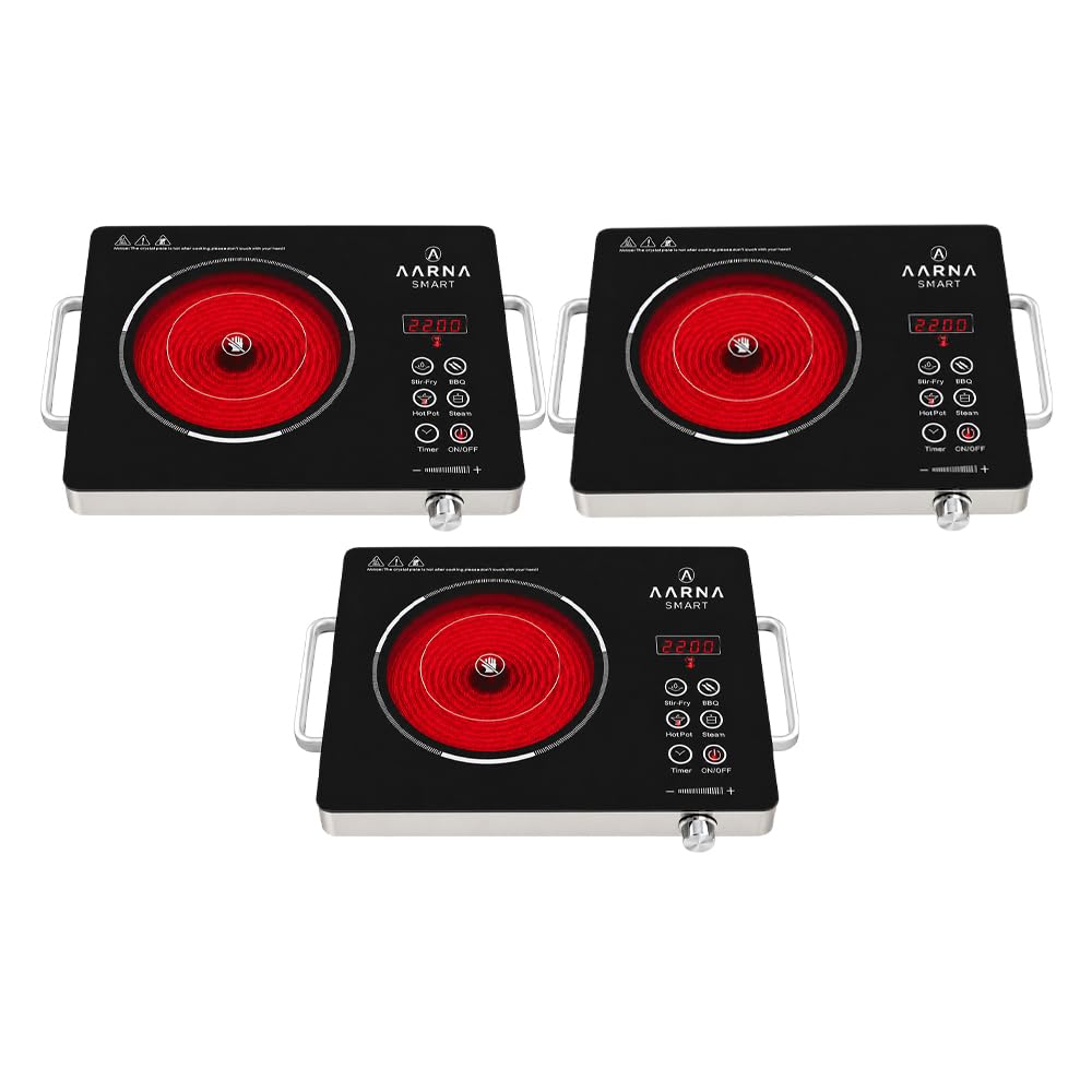 2200W Infrared Induction Cooktop with Steel Grill Rack, Crystal Glass Top, Touch Panel & Digital Display, 4 Preset Modes – Stir Fry, BBQ, Hot Pot & Steam, Black, Pack of 3-image-20