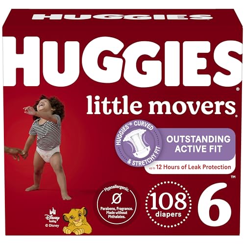 Huggies Size 6 Diapers, Little Movers Baby Diapers, Size 6 (35+ lbs), 108 Count, Packaging May Vary