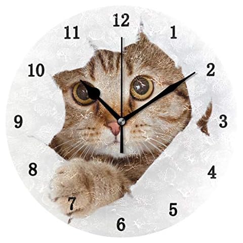 ZZKKO Cute Animal Cat Wall Clock, Silent Non Ticking Battery Operated Easy to Read Decorative Wall Clock for Kitchen Bedroom Bathroom Living Room Classroom Cover