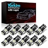Yorkim 194 LED Bulbs Ice Blue Super Bright 5th Generation, T10 LED Bulbs, 168 LED Bulb for Car Interior Dome Map Door Courtesy License Plate Lights W5W 2825, Pack of 10