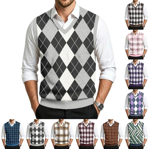 Christmas Sweater Vest Men V Neck Plaid Knit Lightweight Pullover Sweater - image 1
