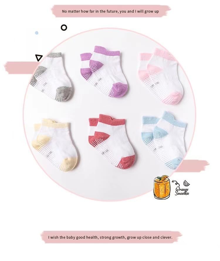 Multicolor Cotton Anti-Slip Grip Socks for Toddlers and Kids, Set of 64