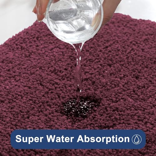 Image of Flooring India Co Newman Rectangular Bath Mat 2500 GSM Super Soft Microfiber Anti Skid Slip Water Absorbent Bathroom Mats for Bedroom, Home, Door (40X60 CM, Wine)
