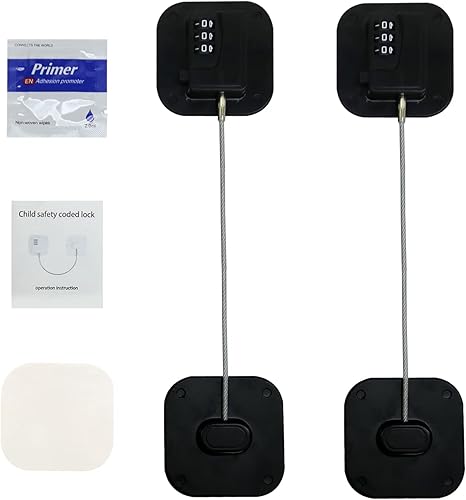 Miniatura 7 de Cerraduras para nevera sin taladrar, paquete de 2 cerraduras adhesivas para refrigerador, combinación a prueba de niñosbebés, cerradura de gabinete