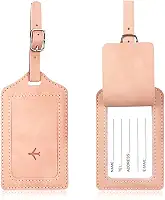Tag de Mala de Couro para Identificação, Fecho de Fivela com Capa de Privacidade, Resistente e Durável, Etiqueta de Bagagem para Viagens – DAZZELI (ROSA)