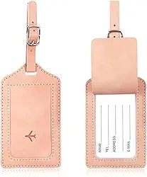 Tag De Mala Couro Para Identificação De Bagagem, Fecho De Fivela, Com Capa De Privacidade, Etiqueta De Bagagem De Couro Para Malas, Resistente E Durável – HEISIL (ROSA)
