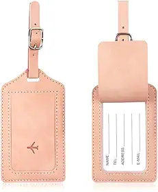 Tag de Mala de Couro para Identificação, Fecho de Fivela com Capa de Privacidade, Resistente e Durável, Etiqueta de Bagagem para Viagens – DAZZELI (ROSA)