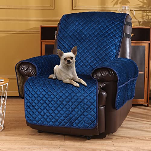 Image of Velvet Recliner Covers Non-Slip Waterproof Large Recliner Chair Covers for Leather Chairs Reversible Recliner Sofa Cover for Living Room Recliner Furniture Protectors for Dog Pets 28 inch