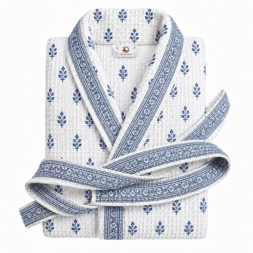 Image of Cotton Waffle Bathrobe for Women and Men, Lightweight Soft Unisex Knee Length Cotton Robe, Premium Comfortable Dressing Gown for Home Loungewear Use and Relaxation Bathrobe