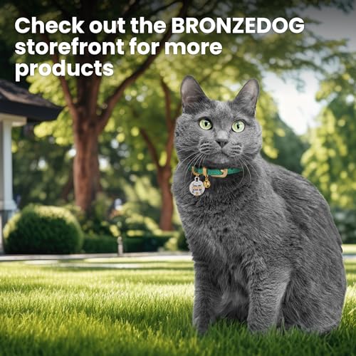 BRONZEDOG Katzenhalsband aus Leder mit Glöckchen, Nicht abreißbar, QR-Tag für Mädchen und Jungen (Rot und Gold, 18-23 cm)