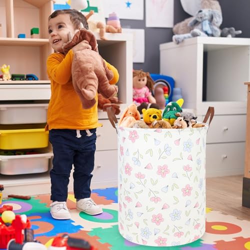 Image of Flower Patter Laundry Hamper,Girls Laundry Basket,Waterproof foldable kid's laundry basket,Baby Girls Nursery Hamper,Gift Baskets, Girls Room Decor(Blue flower)