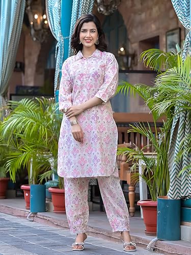 Image of Pinkmint Women's Muslin Printed Kurta Set with Pants & Dupatta l 3 Piece Ethnic Suit for Casual