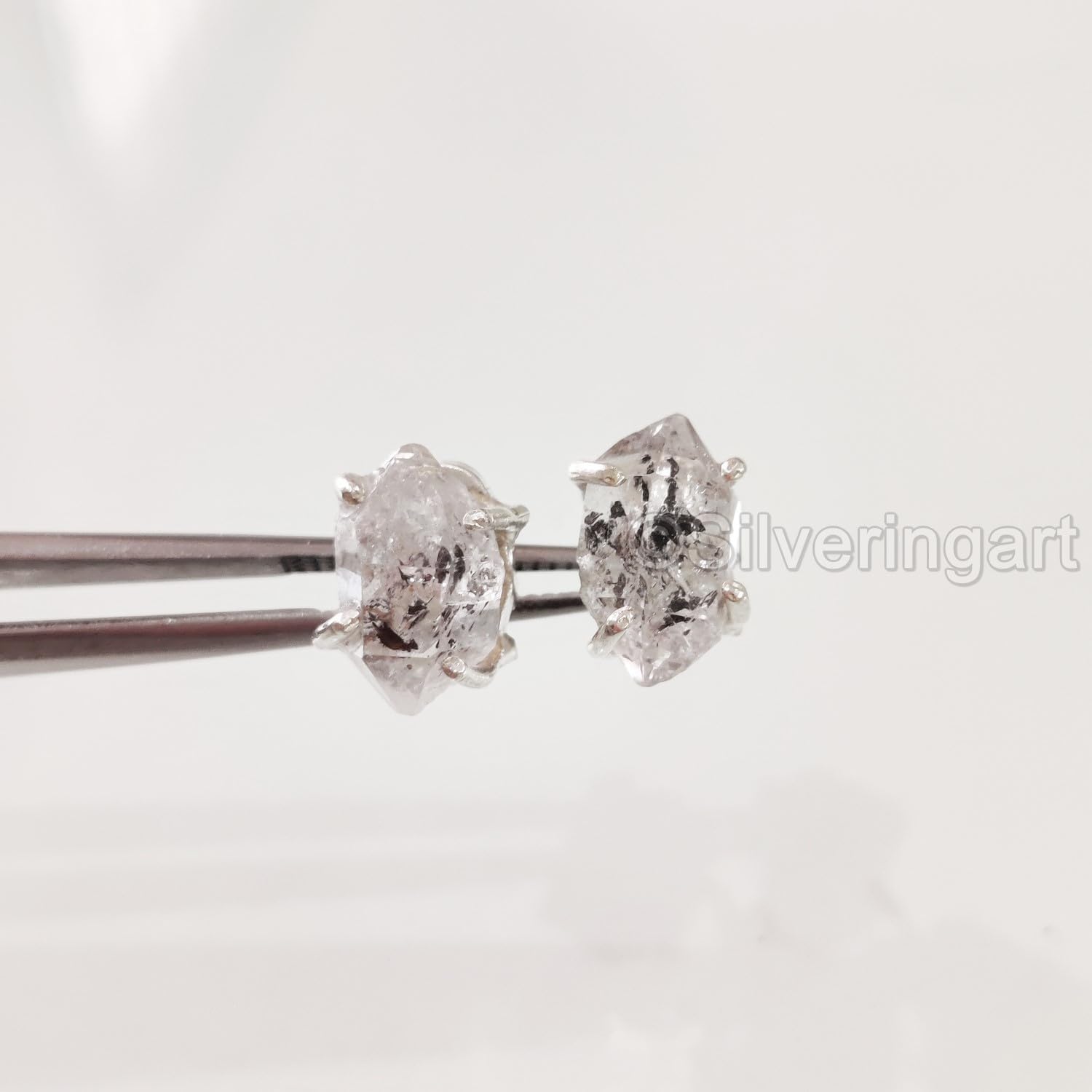Rough Herkimer Diamond Stud Earring, Natural Herkimer Diamond Earring, Birthstone, Womens Earring, 925 Sterling Silver, Christmas, Thanksgiving, Mens Studs Earring, Handmade Jewelry, Raw Studs Earring - Image 4