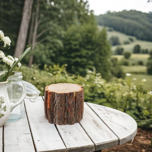 Image of balacoo 4pcs Rustic Bark Flower Buckets Water Resistant Plant Vase Container for Flower Arrangements for Balcony Garden Decor Versatile Wood Planter Pot