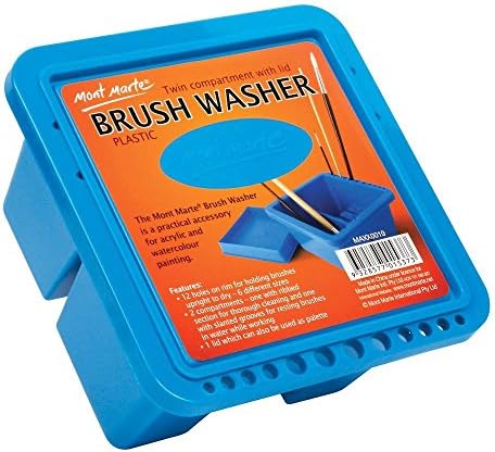 Mont Marte Twin Compartment Plastic Brush Washer. Easy Paint Brush Cleaning and Drying. Suitable for Acrylic and Watercolor Painting.
