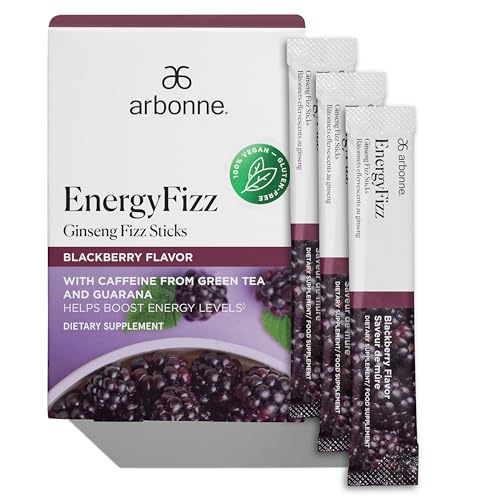 Arbonne Ginseng Energy Supplements - Blackberry Flavor Fizz Sticks, Energy Boost with Caffeine