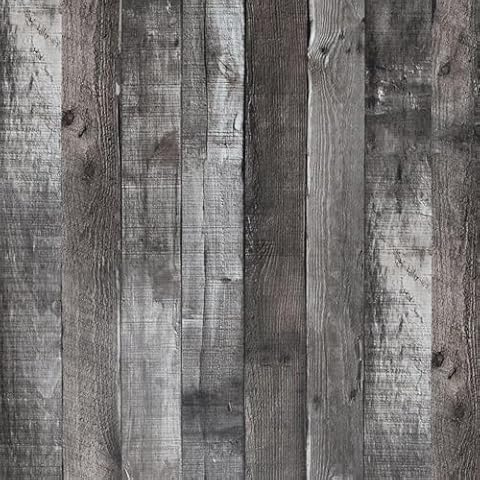 Qianglive Peel and Stick Wood Wallpaper Black/Grey Vinyl 17.3"×472" Contact Paper Self Adhesive Thick Waterproof Self Adhesive for Cabinets liveroom Cover