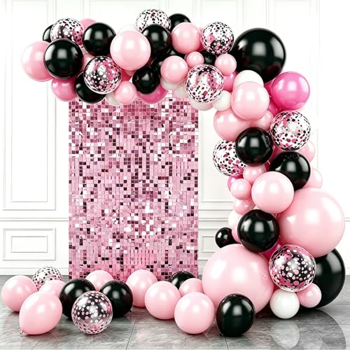 Pink Shimmer Wall Backdrop Shiny Sequins 12Pcs Sequins Backdrop Panels Glitter Bling Photo Background Decorations for Birthday Party Wedding Engagement Anniversary Graduation (Each 1FT Total 12FT)