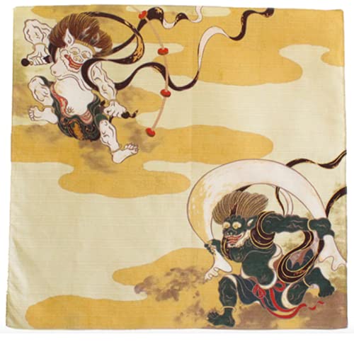 Furoshiki traditional Japanese fabric - Bento lunch wrapping cloth Bandana - Medium 18.9 x 18.9 inches, Hand towel: with Ukiyo-e art Motif (Fujin Raijin Shoun)