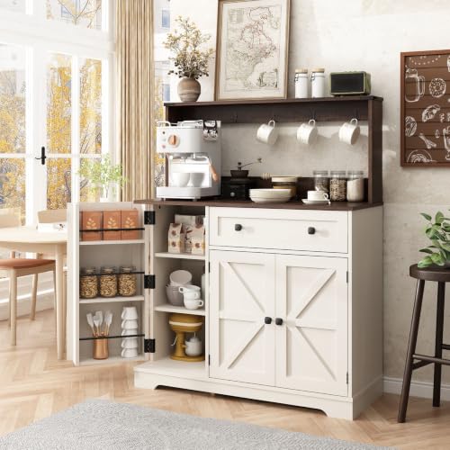 Farmhouse Coffee Bar Cabinet with Charging Station