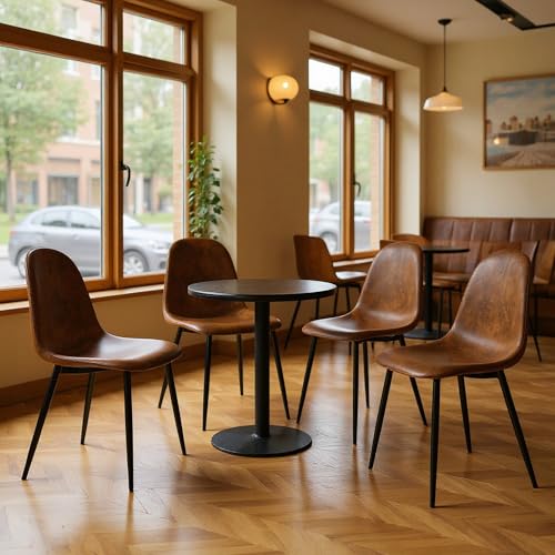 Homy Casa Set of 4 Commercial Café Chairs with Ergonomic Back and Cushioned Seat, Metal Legs for Coffee Shop Bistro and Restaurant Seating (Brown Suede)