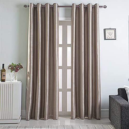 Image of GYROHOME Faux Silk Room-Darkening Blackout Curtains (Beige Liner) Solid Window Treatment Drapes for Bedroom Living Room, Thermal Insulated Ring Top (2Panels, 46x90inch,Gold Brown)