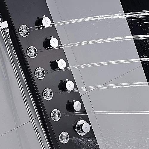 Shower Tower System LED Blue Shower Head Rain and Waterfall Shower Massage Jets Hand Sprayer Tub Spout LED Temperature Display 6 Handles Shower Panel miniatura 7