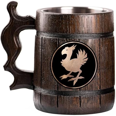 Chocobo Beer Mug, FF Personalized Stein, Custom Tankard (Dark Brown Wood - Prime) Cover