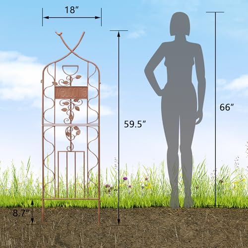 Image of LZRS 2 Pack 59.5 * 18in Rustic Iron Arch Decoration Garden Trellis with Metal Coating - Perfect for Supporting Climbing Plants Outdoor, Roses, Vines, Flowers, and Vegetables, Brown