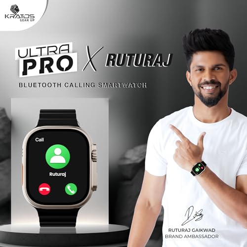 Image of Kratos SW18 Ultra Pro Smartwatch with 2.01 inch Touch Display, Advanced BT Calling, Wireless Charging Smart Watch, Voice Assistant, 100+ Sports Modes, Rotating Crown, Metallic Body, IP67, Heart Rate, SpO2