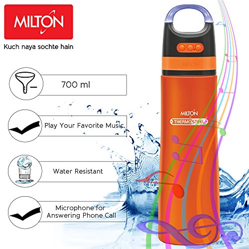 Image of Milton Boom 900 Stainless Steel Bottle with Wireless Bluetooth Speaker, 700 ml, Orange
