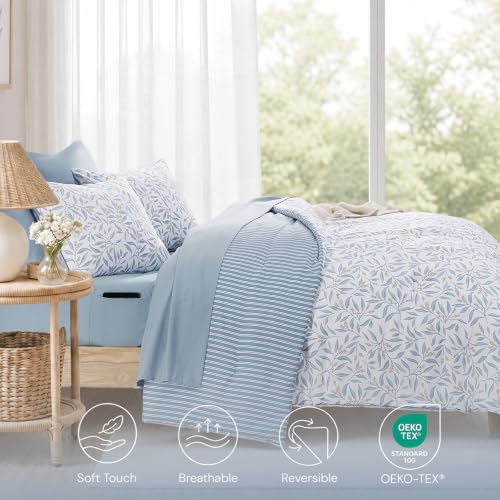 Image of Monbix Full Size Comforter Sets - 7 Pieces Floral Reversible Bed in a Bag