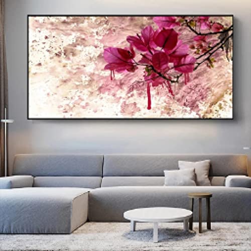 Toile fleurs rouges moderne grand format 90x180 cm pour habiller un grand mur vide de salon