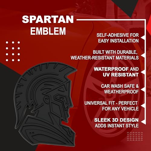 Image of Spartan Emblem 3D Warrior Badge, Custom Car Decal Sticker - Durable Exterior Trunk, Hood, Fender for Car, Truck, SUV (Set of 2) (Matte Black)