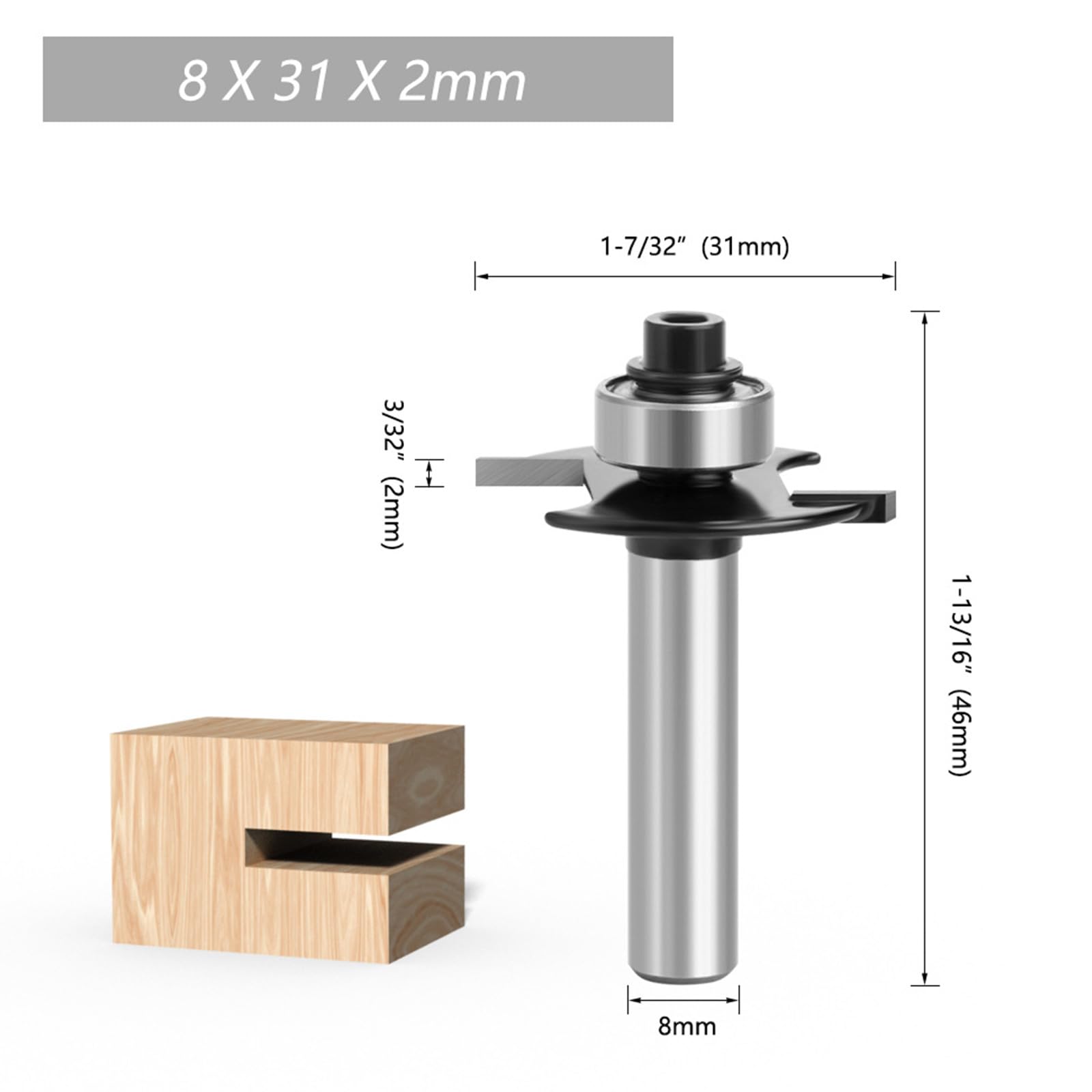Fresa per fresa superiore, fresa a disco per fresa superiore, 8 mm, codolo 2 mm, 3 mm, 4 mm, 5 mm, con cuscinetti a sfera, utensili per la lavorazione del legno, fresa a a filo per il taglio del legno