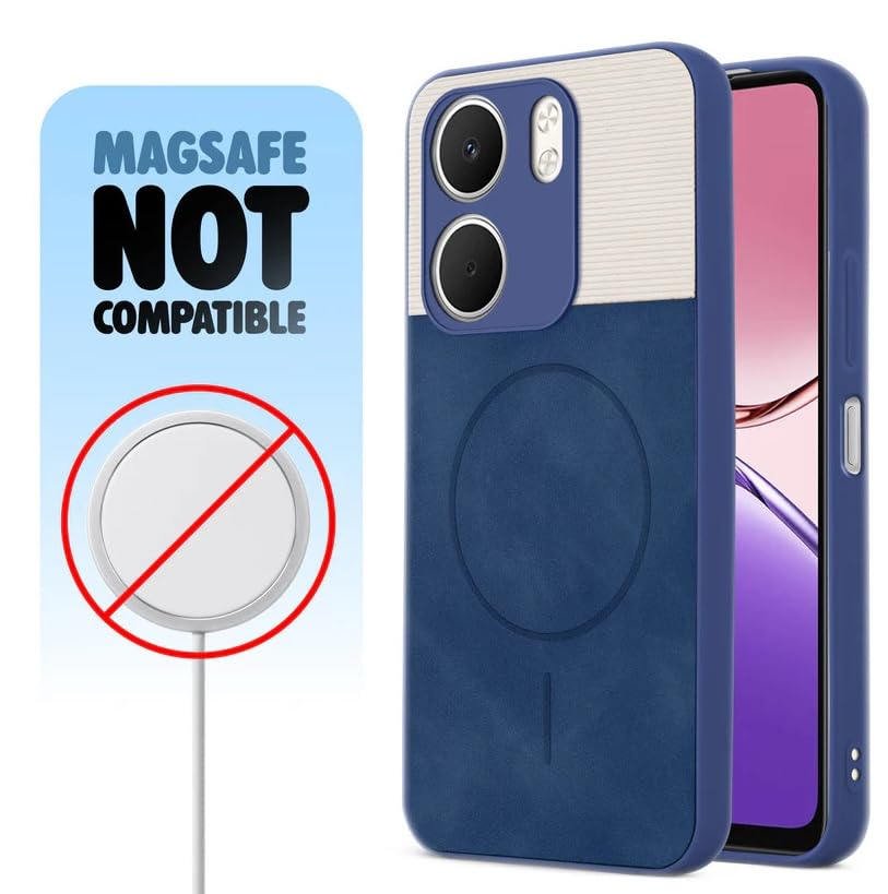 Image of Bintage CASE Dual-Leather Mac Safe Design Phone Case| Soft Touch Finish | Full Camera Protectection Back Cover Compatible for Oppo CPH2733 /Oppo A5x 5G - White & Royal Blue