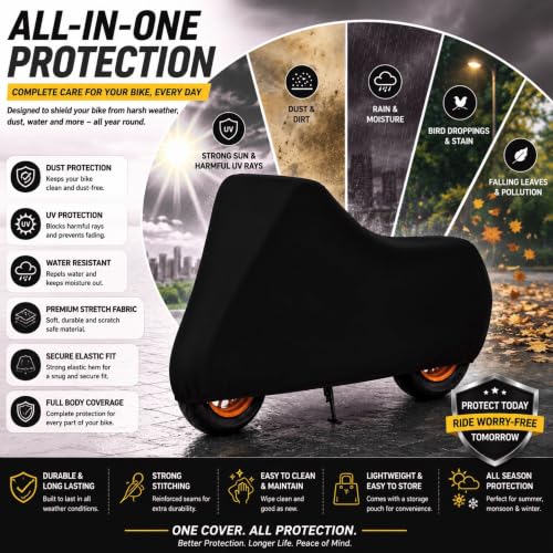 Image of Powerfull Scooty Body Cover for 450X Dustproof Scratchproof - 100% Waterproof 450X Cover for Two Wheeler, Outdoor Full Motorcycle Cover with UV, Duty, Rain Protection - Black