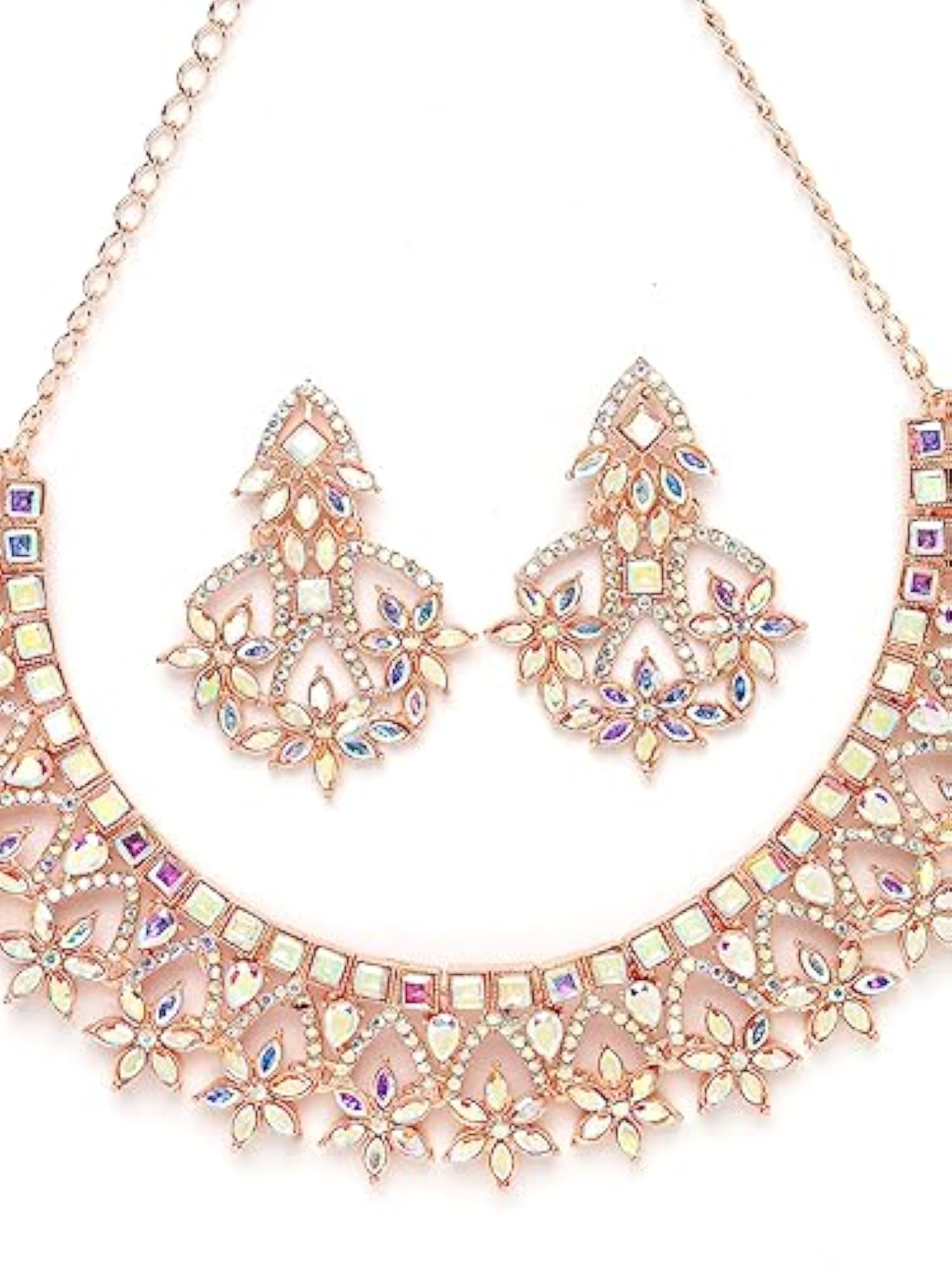 Rainbow Stone Necklace Set with Maangtika