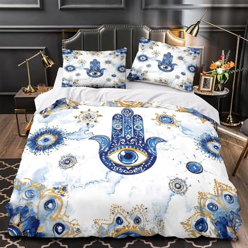Linge de lit bleu Hamsa pour des nuits douces et relaxantes - 2