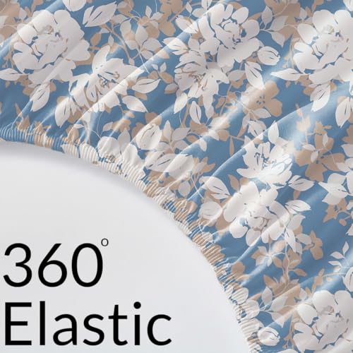 Image of HOMEMONDE 210 TC Cotton Fitted Bedsheet for King Size Bed 84 x 78 Inch, Blossom Haze Design, 2 Matching Pillow Covers & Premium Gift Box Included