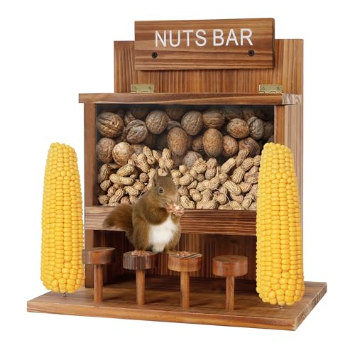 KOOPRO Squirrel Feeder for Outside Tree Squirrel Picnic Table Feeder for Outdoors Corn Cob Peanut Feeder Funny Chipmunk House Nuts Bar Hanging Wooden Box