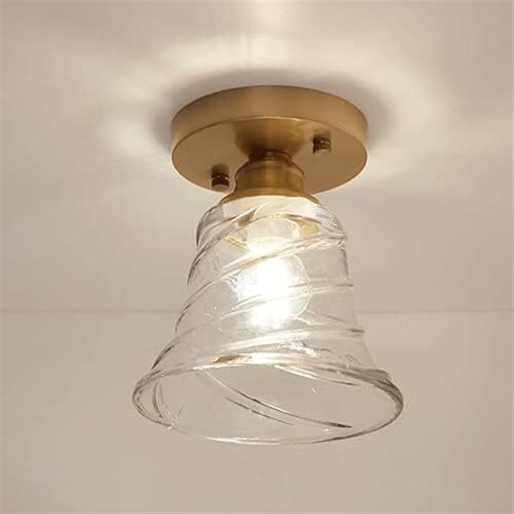 ASerZenith Glass Ceiling Lamp All Copper Lamp Body Design Ceiling Light E14 Study Room Ceiling Light Fixture Compatible With Living Room,16Cm