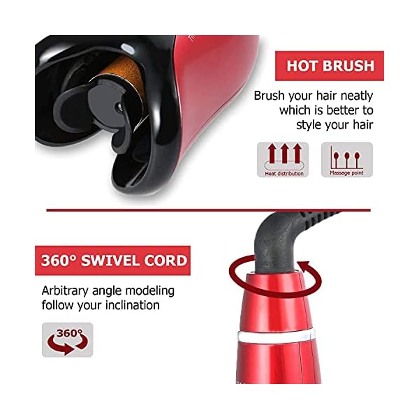 Automatic Hair Curler, Hair Rotating Curling Wand with Extended Ceramic Barrel, Auto Off, Red