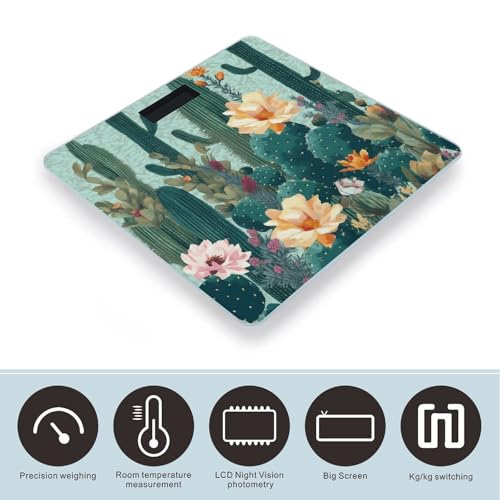 Báscula de baño digital con diseño floral y cactus miniatura 3