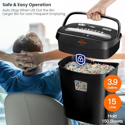 Image of VidaTeco Micro-Cut Paper Shredder 10-Sheet Shreds Paper /Card /Staple /Clip Paper Shredder for Home Office Security Level P-4 Jam Proof System 15L Pullout Basket