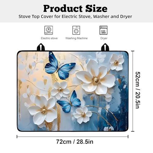 Image of Multi-Design Stove Top Cover for Glass /Electric Stoves - 3-in-1 Heat-Resistant Protector Mat, Non-Slip Drying Rack 28 inchx20 inch (Butterflies, 28 inch L x 20 inch W)