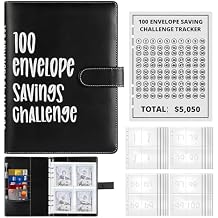 100 Envelopes Money Saving Challenge Binder, Savings Challenges Book with Envelopes & Reusable Tracker, Fun and Easy Way to Save 5,050 Budget Binder, Gift for Friends and Family Black