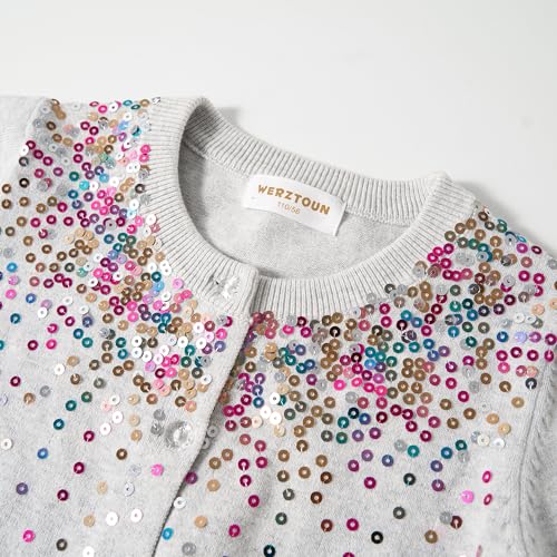 Image of Rolanko Girls Cardigan Sparkling Sequin Kids Knit Button Up Sweater Cardigan Long Sleeve 4-11 Years
